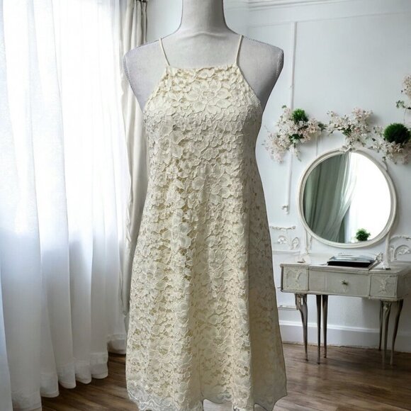 NBD X Revolve Bria Ivory Lace Overlay Halter Dress Size M‎ NWT - Picture 1 of 11